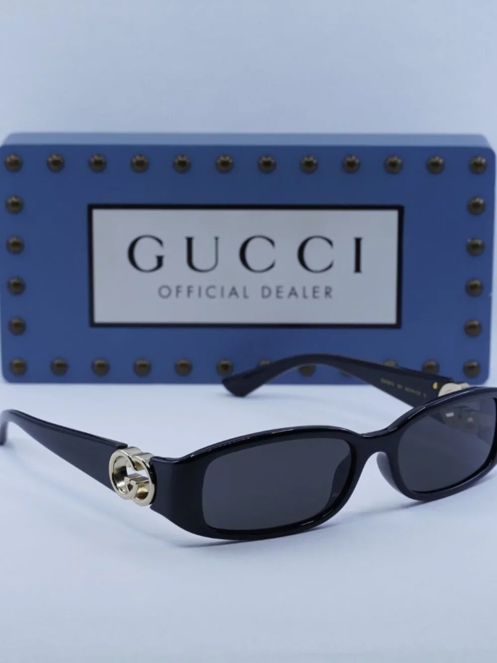 Gucci GG1661S 001 Rectangle Sunglasses - Shiny Black / Grey